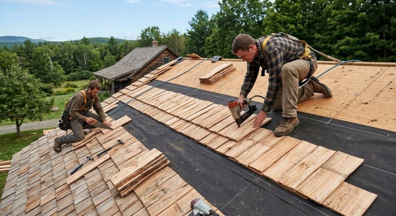 Natural Wood Roof Installation